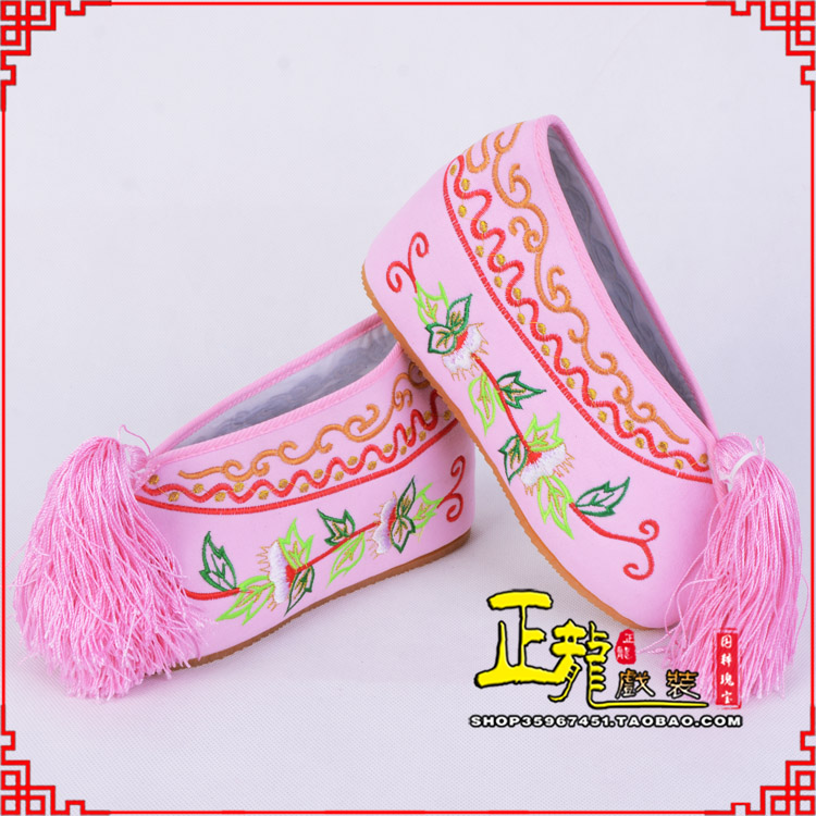 朝天花旦鞋女绣花彩鞋 舒适款草花内高彩鞋