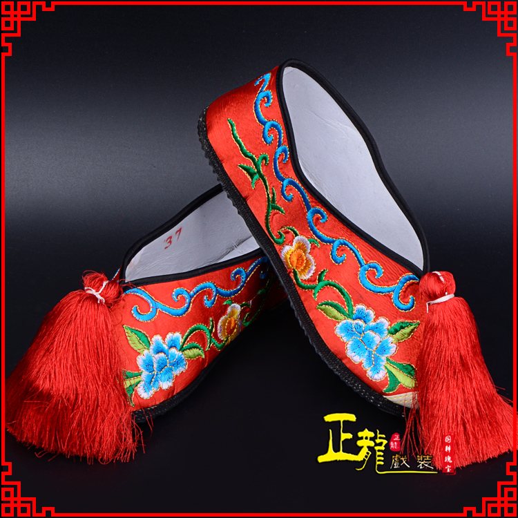 朝天京剧越剧戏曲彩鞋花旦绣花 普平底彩鞋